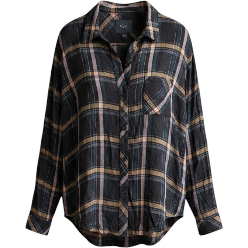 Rails Black Plaid Button-Down Shirt with Tan and Blue Stripes